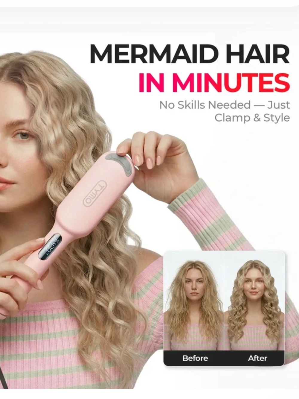 TYMO Rovy Pink Mermaid Hair Waver curling iron